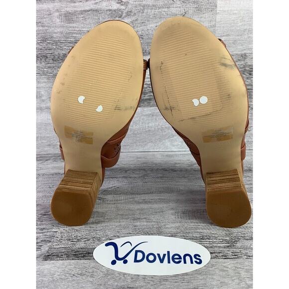 Nine West Womens Peep Toe Slingback Sandals Size 7.5M Brown Laser Cut Block Heel - Picture 2 of 5